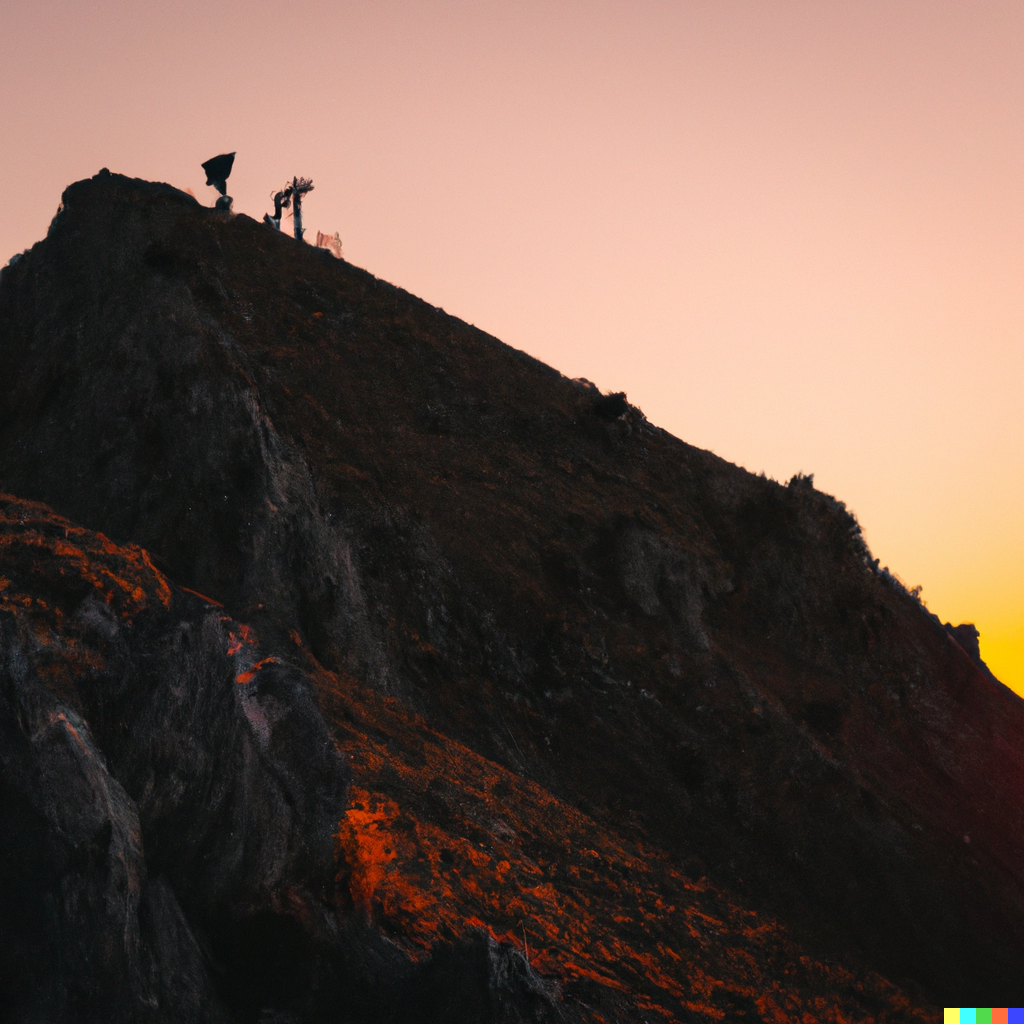 DALL·E 2023-09-23 12.01.06 - hikers climbing a big mountain during the sunset.png